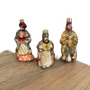 Vintage Hand Painted Blown Glass Ornament Set Of 3 Wise Men, Christmas EUC